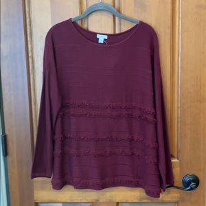 J. Jill Bordeaux Sweater with Fringe Detail NWT